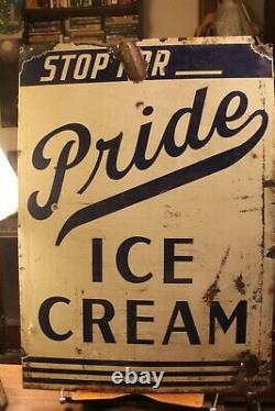 Antique 1940's Perry's PRIDE Ice Cream Porcelain Double Sided Sign Tuscaloosa Al