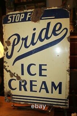 Antique 1940's Perry's PRIDE Ice Cream Porcelain Double Sided Sign Tuscaloosa Al