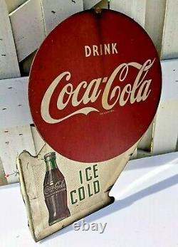 Antique 1951 Coca Cola Double Sided Metal Flange Sign Dated