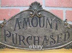 Antique AMOUNT PURCHASED Cash Register Topper Sign Double Sided Ornate