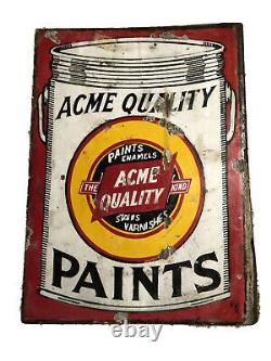 Antique Advertising Double Sided Porcelain Sign Acme Quality Paint Stain Varn