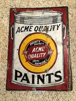 Antique Advertising Double Sided Porcelain Sign Acme Quality Paint Stain Varn