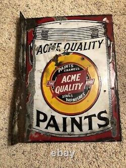 Antique Advertising Double Sided Porcelain Sign Acme Quality Paint Stain Varn