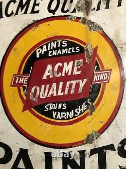 Antique Advertising Double Sided Porcelain Sign Acme Quality Paint Stain Varn