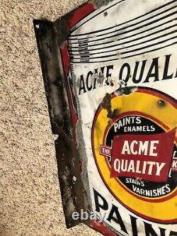 Antique Advertising Double Sided Porcelain Sign Acme Quality Paint Stain Varn