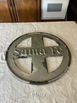 Antique Cast Iron Santa Fe Double Sided Railroad Sign 25.5 Very Rare