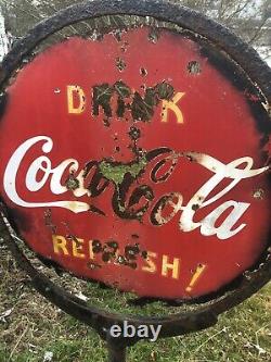 Antique Coca Cola Lollipop Sign 1930s Double Sided-All Original WithOriginal Stand