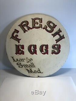 Antique DOUBLE SIDED Hand-painted Sign Fresh Eggs 22 Diameter