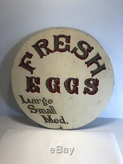 Antique DOUBLE SIDED Hand-painted Sign Fresh Eggs 22 Diameter