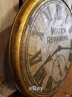 Antique Double Sided American Trade Sign Clock Jewelry Watch Repair Advertising