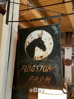 Antique Double Sided Farm Trade Sign Horse Cow Flagstone Farm