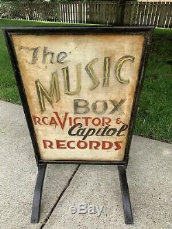 Antique Double Sided Sidewalk Advertising Sign RCA Victor Capital Records Vinyl