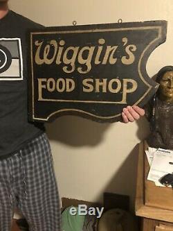 Antique Double Sided Wiggins Food Advertising Wooden Trade Sign C. 1910