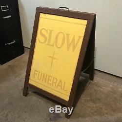 Antique Funeral Sign Double Sided Sidewalk Display Masonite & Smaltz Paint