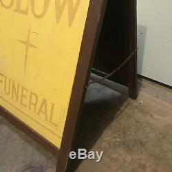 Antique Funeral Sign Double Sided Sidewalk Display Masonite & Smaltz Paint