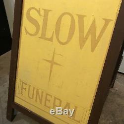 Antique Funeral Sign Double Sided Sidewalk Display Masonite & Smaltz Paint