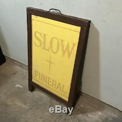 Antique Funeral Sign Double Sided Sidewalk Display Masonite & Smaltz Paint