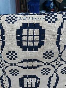 Antique Jacquard Coverlet Signed R. M. Pherson Double Panel/Sided 92 x 78 1850s