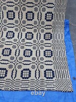 Antique Jacquard Coverlet Signed R. M. Pherson Double Panel/Sided 92 x 78 1850s