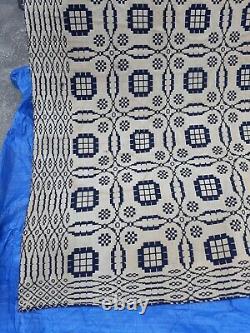 Antique Jacquard Coverlet Signed R. M. Pherson Double Panel/Sided 92 x 78 1850s