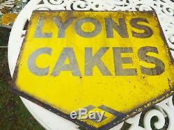 Antique Lyons Cakes Enamel Shop Sign Original Double Sided With Wall Bracket