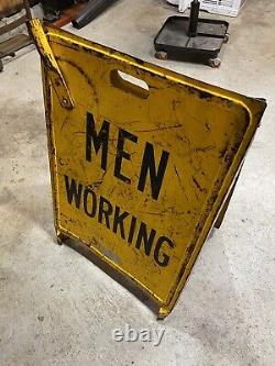 Antique Men Working A-Frame Metal Sign Municipal Vintage Double Sided