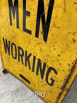 Antique Men Working A-Frame Metal Sign Municipal Vintage Double Sided