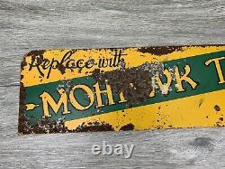 Antique Mohawk Tire Sign Metal Double Sided Auto Car Gas Oil ONLY ONE EVER SEEN