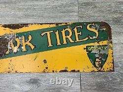 Antique Mohawk Tire Sign Metal Double Sided Auto Car Gas Oil ONLY ONE EVER SEEN