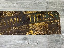 Antique Mohawk Tire Sign Metal Double Sided Auto Car Gas Oil ONLY ONE EVER SEEN