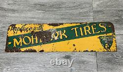 Antique Mohawk Tire Sign Metal Double Sided Auto Car Gas Oil ONLY ONE EVER SEEN