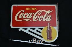 Antique NOS Double Sided COCA-COLA FLANGE ADVERTISING SIGN with support bracket