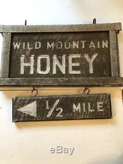 Antique Or Old Wooden Double Sided Wild Mountain Honey Trade Sign New England