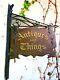 Antique Original Antiques & Things Double-sided Wood & Metal Store Sign + Light