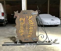 Antique Original Antiques & Things Double-Sided Wood & Metal Store Sign + Light