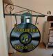 Antique Original Columbia Records Porcelain Double Sided Sign With Bracket