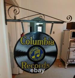 Antique Original Columbia Records Porcelain Double Sided Sign with bracket