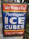 Antique Original Curb Sign Metal Tin Ice Cubes Curb Stand 2x Sided Trade Sign