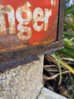 Antique Original Curb Sign Metal Tin Ice Cubes Curb Stand 2x Sided Trade Sign
