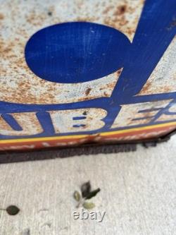 Antique Original Curb Sign Metal Tin Ice Cubes Curb Stand 2x Sided Trade Sign