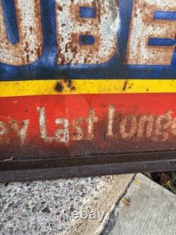 Antique Original Curb Sign Metal Tin Ice Cubes Curb Stand 2x Sided Trade Sign