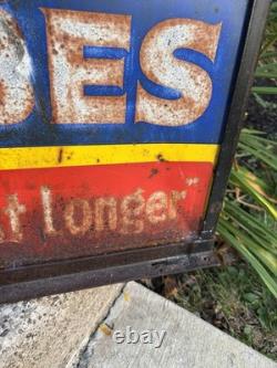 Antique Original Curb Sign Metal Tin Ice Cubes Curb Stand 2x Sided Trade Sign