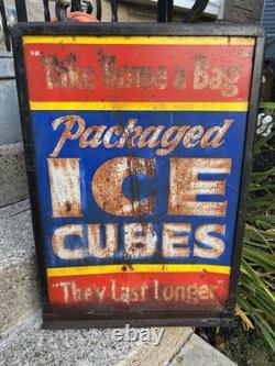 Antique Original Curb Sign Metal Tin Ice Cubes Curb Stand 2x Sided Trade Sign Antique Original Curb Sign Metal Tin Ice Cubes Curb Stand 2x Sided Trade Sign