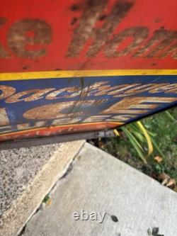 Antique Original Curb Sign Metal Tin Ice Cubes Curb Stand 2x Sided Trade Sign