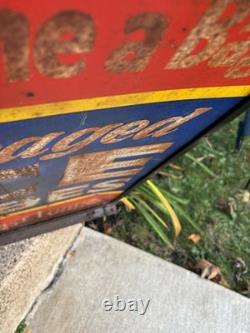 Antique Original Curb Sign Metal Tin Ice Cubes Curb Stand 2x Sided Trade Sign