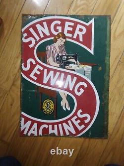 Antique Original Singer Sewing Machines Rare Double Sided Porcelain orig. Sign