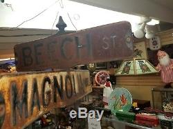Antique Porcelain, Enamel Street Sign, Double Sided Beech St. And Magnolia Ave