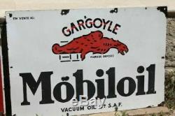 Antique Porcelain French Mobil Oil Gargoyle Advertising Sign Double Sided 1930