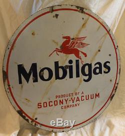 Antique Porcelain Round Mobilgas Oil Advertising Sign Pegasus double sided