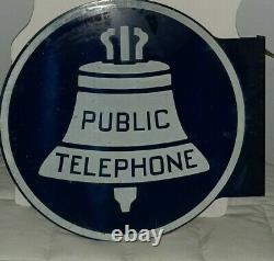 Antique Public Telephone Painted Aluminum Double Sided Flange Sign
